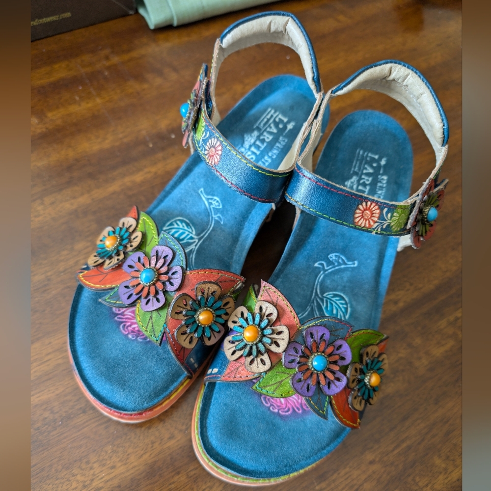 Colorful Floral Wedge Sandals 8